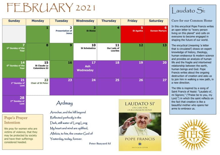 2021 Jesuits in Scotland Calendar St Aloysius' Glasgow